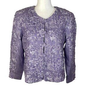 Vintage Lim's Textured Embroidered Embellished Blazer Women M Purple Lined New